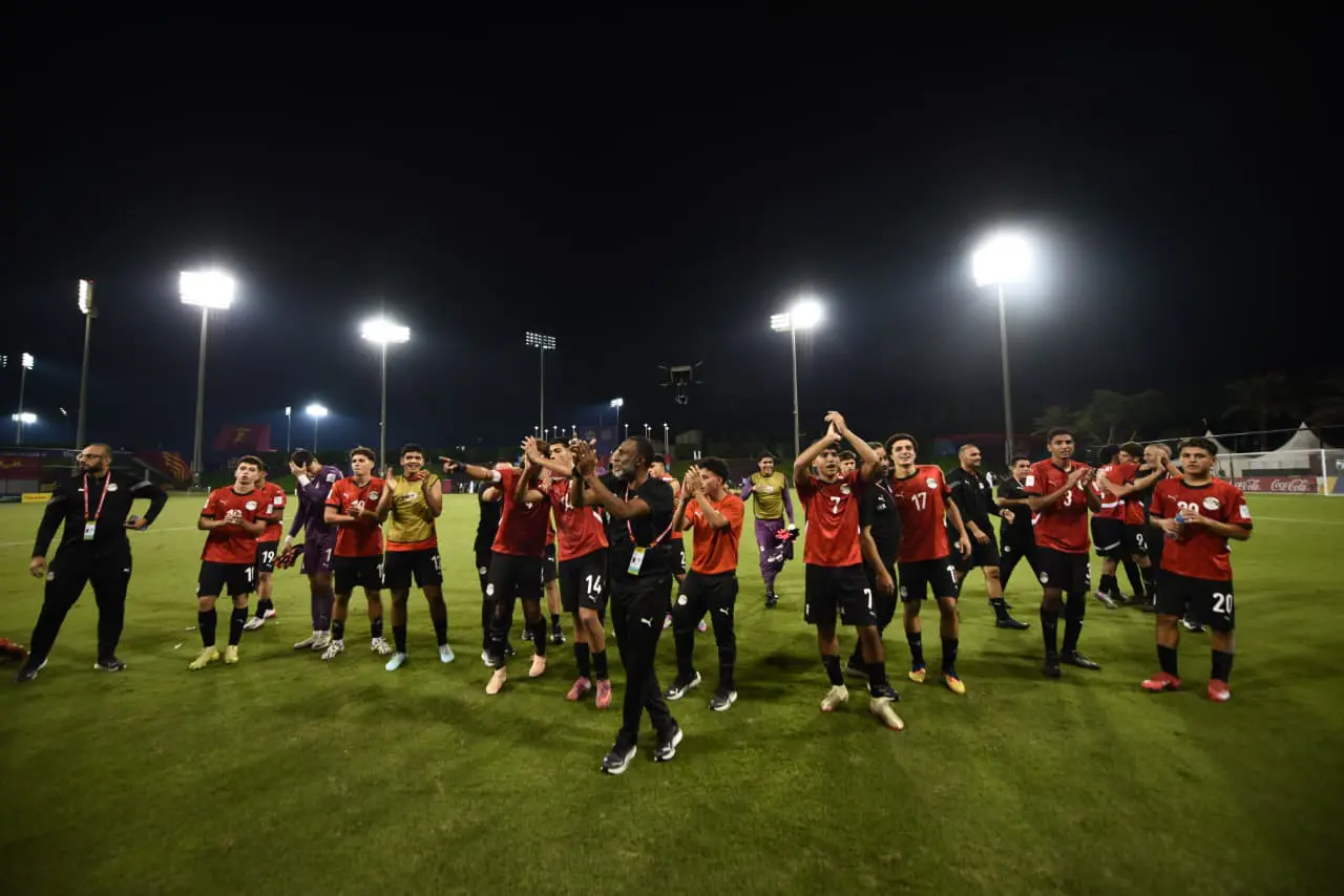 فرحة المنتخب الوطني تحت 17 سنة بعد التعادل مع فنزويلا بعشرة لاعبين