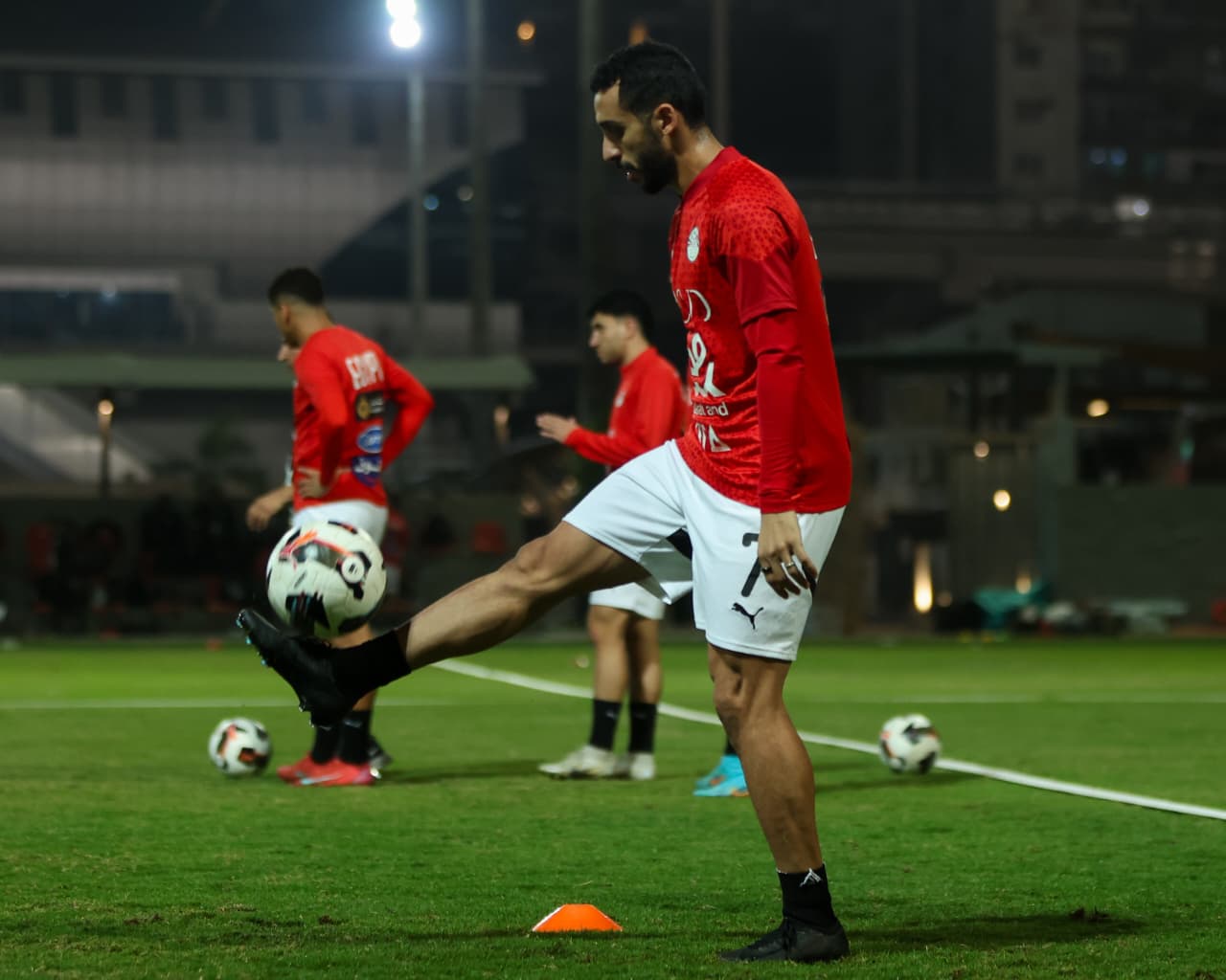 تدريب منتخب مصر المشارك في كأس العرب استعدادًا لمواجهتي الجزائر