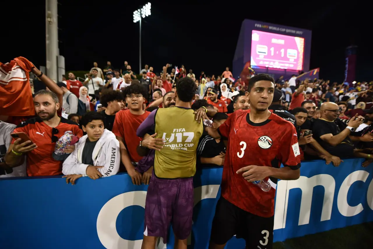 فرحة المنتخب الوطني تحت 17 سنة بعد التعادل مع فنزويلا بعشرة لاعبين