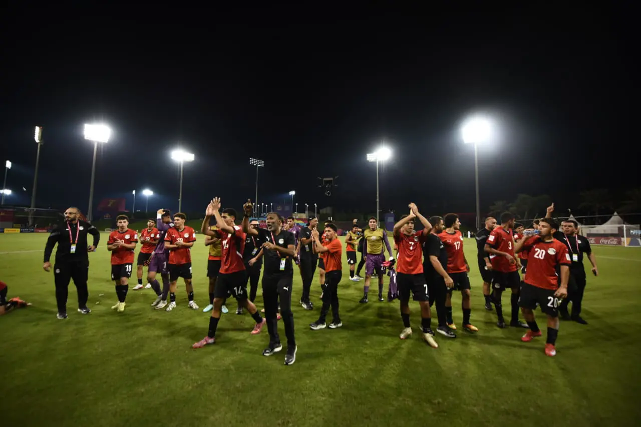 فرحة المنتخب الوطني تحت 17 سنة بعد التعادل مع فنزويلا بعشرة لاعبين